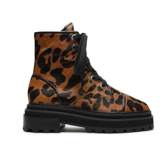 Schutz Maylova Leopard Suede Combat Bootie 8 Brown NEW - Picture 1 of 9